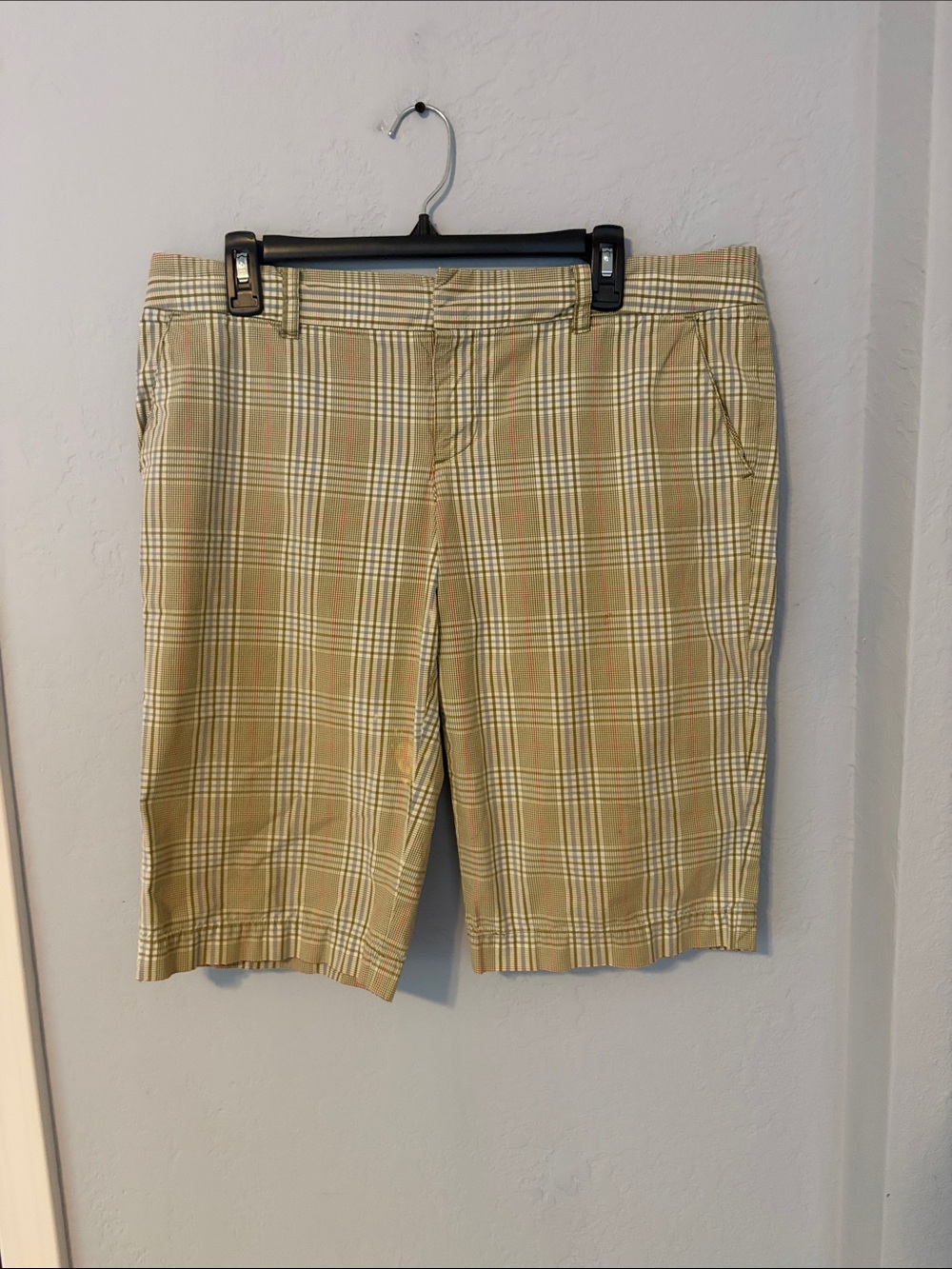 American Eagle Outfitters Plaid Flat Front Shorts - Sage and Cream